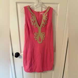 Lilly Pulitzer Janice Pink Dress with Gold Embroidery